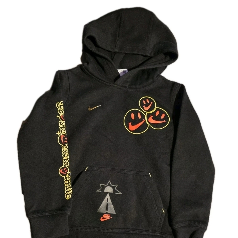 Nike Kids Black Hoodie with Smiley Graphics